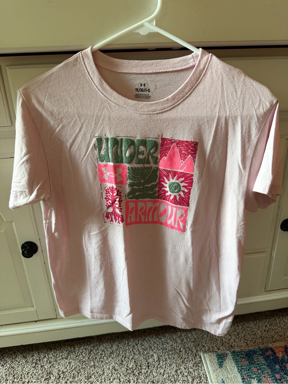 Under Armour Pink Short-Sleeve Tee with Green & Hot Pink Graphic